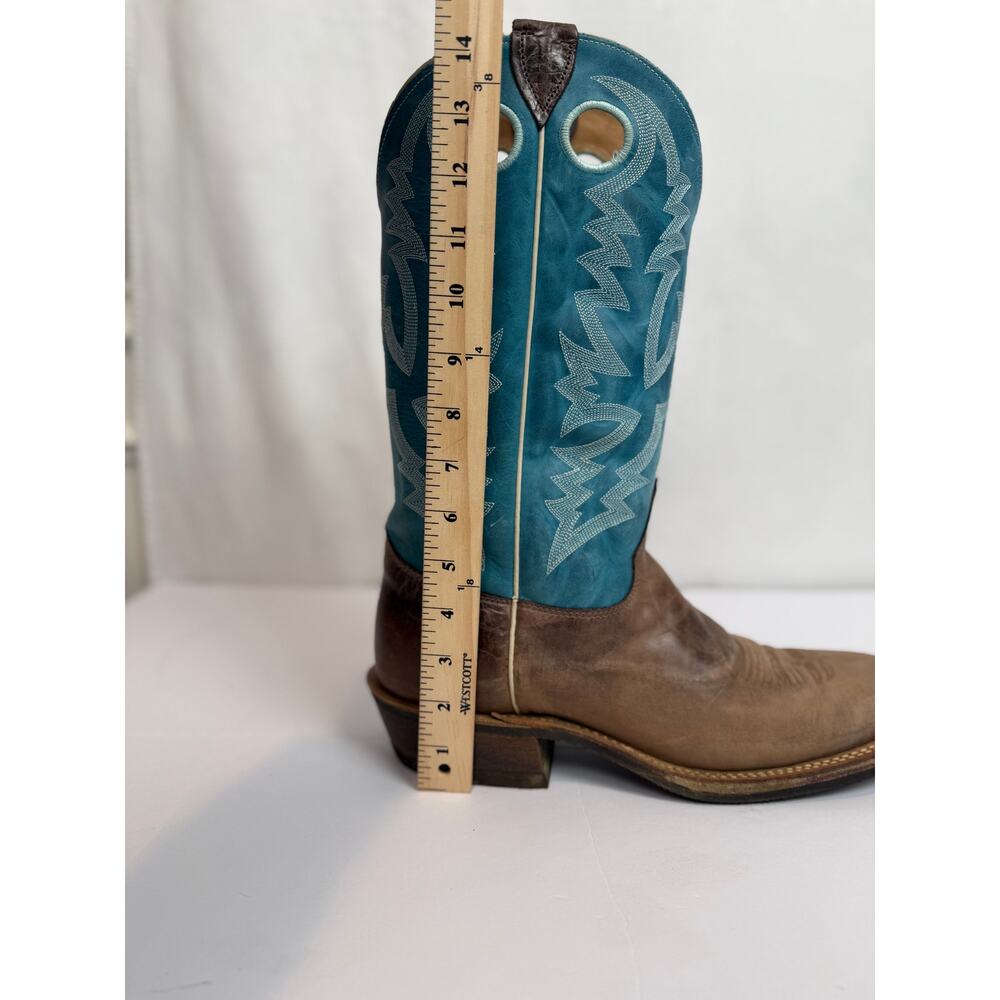 Justin Bent Rail BR377 Cowboy Boot Chocolate Puma Sophia Blue Square Toe 11.5D - Picture 2 of 8